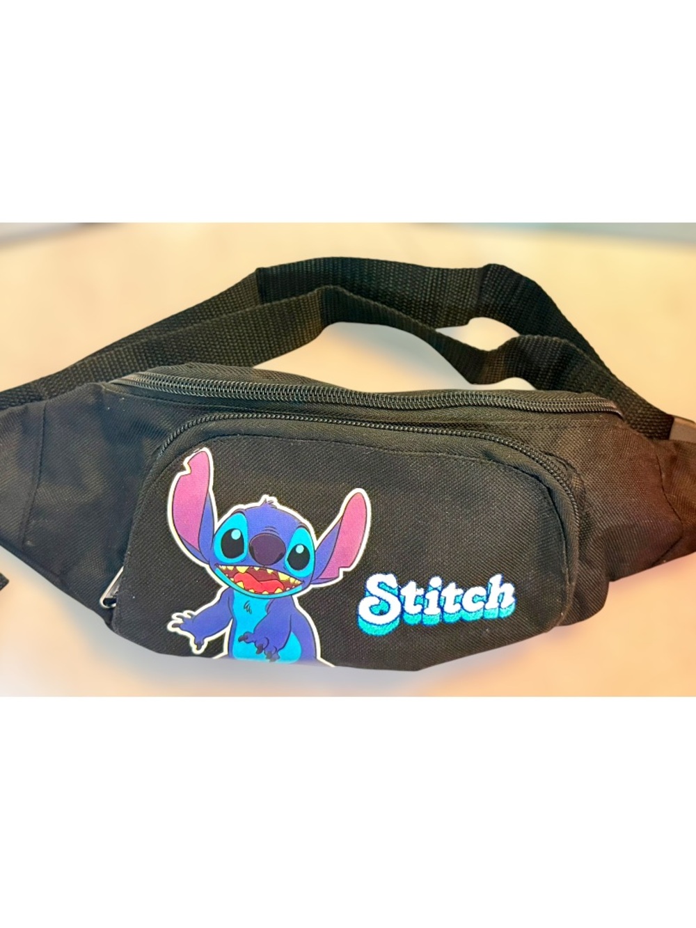 Disney Stitch Hip Fanny Pack Crossbody Bag Black 2 Pockets Embroidered Stitch